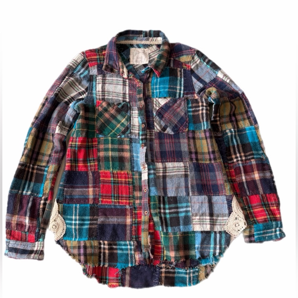 We The Free Lost In Plaid Patchwork Medium Great used condition button up top - Picture 3 of 14